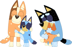 Size: 828x539 | Tagged: safe, artist:porygon2z, bandit heeler (bluey), bingo heeler (bluey), bluey heeler (bluey), chilli heeler (bluey), australian cattle dog, canine, dog, mammal, semi-anthro, bluey (series), 2024, 2d, cute, daughter, eyes closed, family, father, father and child, father and daughter, female, hug, husband, husband and wife, male, mature, mature female, mature male, mother, mother and daughter, mother and father, on model, parents, siblings, simple background, sister, sisters, smiling, transparent background, wholesome, wife