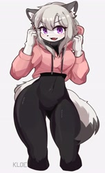 Size: 2498x4096 | Tagged: safe, artist:sixpixpen_, cat, feline, mammal, anthro, 2024, clothes, crop top, cropped hoodie, female, hoodie, kemono, legwear, solo, solo female, tail, thick thighs, thighs, topwear, wide hips
