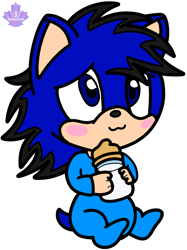 Size: 866x1158 | Tagged: safe, artist:mrstheartist, oc, oc only, oc:soneb the hedgehog, hedgehog, mammal, anthro, plantigrade anthro, sega, sonic the hedgehog (series), baby, baby bottle, base used, black outline, blue body, blue eyes, blue fur, blushing, cute, fur, holding, male, ocbetes, owo, pajamas, simple background, solo, solo male, transparent background, young, younger
