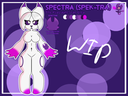 Size: 2048x1536 | Tagged: safe, artist:professor toot, artist:satuputra, oc, oc only, cyclops, fictional species, monster, anthro, humanoid, plantigrade anthro, my singing monsters, roblox, abstract background, adoptable, breasts, colored sclera, enta, female, fur, hair, image, looking at you, pose, psyclaunt (my singing monsters ideas), purple background, purple body, purple fur, purple sclera, shading, standing, text, thick thighs, thighs, toytale, white body, white eyes, white fur, white text, work in progress, yellow sclera