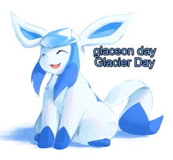 Size: 1107x1024 | Tagged: safe, artist:veiukket, edit, eeveelution, fictional species, glaceon, mammal, feral, nintendo, pokémon, english text, eyes closed, sitting, solo, text, translation