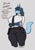Size: 2896x4096 | Tagged: suggestive, artist:inu-sama, fictional species, lucario, mammal, anthro, nintendo, pokémon, 2021, arm under breasts, belly button, bottomwear, breasts, clothes, ears, eyelashes, female, fur, gun, hair, handgun, huge breasts, necktie, nipple outline, pants, shirt, solo, solo female, tail, text, thighs, topwear, weapon, wide hips