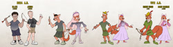 Size: 3650x1009 | Tagged: safe, artist:axiomtf, maid marian (robin hood), robin hood (robin hood), disney, robin hood (disney), human to anthro, male to female, transformation, transgender transformation