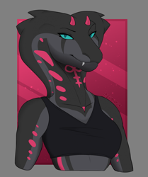 Size: 1754x2101 | Tagged: safe, artist:iumm3n, oc, oc only, cobra, reptile, snake, anthro, 2024, breasts, clothes, commission, digital art, ears, eyelashes, female, half body, simple background, solo, solo female, sports bra, topwear