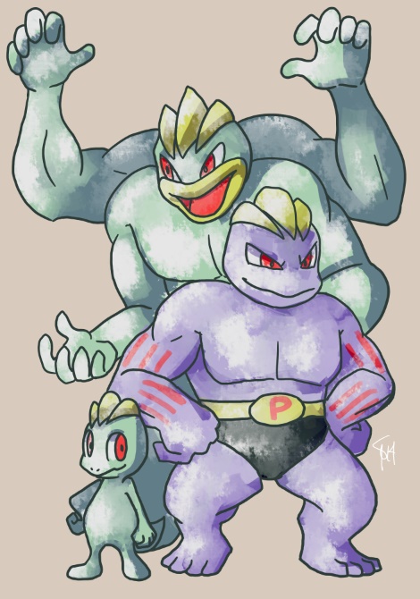 Machamp Line Rhydon #299783 - safe, artist:spacesmilodon, fictional species, machamp ...