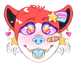 Size: 1000x1000 | Tagged: safe, artist:bomi, oc, ambiguous form, 1:1, animated, bandaid, blue eyes, blue nose, blue tongue, bust, cheek fluff, colored pupils, colored sclera, colored tongue, countershade, countershade face, countershading, cute, cute little fangs, ear piercing, earring, ears, eyebrows, eyes, fangs, fluff, front view, fur, gif, gold teeth, gradient eyes, head fluff, head only, headshot, heart, heart eyes, icon, kawaii, mouth, multicolored eyes, multicolored fur, no source, nose, ocbetes, open mouth, piercing, pink eyes, purple sclera, red body, red fur, shading, sharp teeth, simple background, star, starry eyes, teeth, tongue, transparent background, two toned body, two toned fur, wall of tags, white body, white countershading, white fur, wingding eyes, ych, yellow pupils