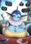 Size: 1451x2048 | Tagged: safe, artist:gammainks, eeveelution, fictional species, mammal, vaporeon, anthro, nintendo, pokémon, big breasts, breasts, cell phone, cheesecake, cleavage, clothes, date, dialogue, female, fin piercing, fins, food, fruit, looking at you, necktie, offscreen character, one eye closed, phone, piercing, pov, smartphone, smiling, smiling at you, solo, solo female, speech bubble, talking, tube top, winking, wristband