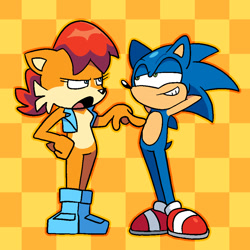 Size: 946x946 | Tagged: safe, artist:superscratchkat, princess sally acorn (sonic), sonic the hedgehog (sonic), chipmunk, hedgehog, mammal, rodent, archie sonic the hedgehog, sega, sonic the hedgehog (series), duo, female, male