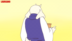 Size: 1920x1080 | Tagged: safe, artist:laureano, toriel (undertale), bovid, fictional species, goat, mammal, monster, anthro, undertale, 2d, 2d animation, animated, big breasts, bouncing breasts, breasts, eyes closed, female, food, looking at you, offering, one eye closed, pie, plate, smiling, smiling at you, solo, winking