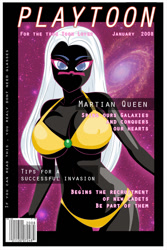Size: 510x765 | Tagged: safe, artist:gneferu, queen tyr'ahnee (looney tunes), alien, fictional species, humanoid, duck dodgers, looney tunes, warner brothers, belly button, big breasts, bikini, black skin, breasts, female, gold bikini, hair, long hair, looking at you, solo, thick thighs, thighs, white hair, wide hips
