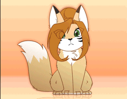 Size: 960x750 | Tagged: safe, artist:eipril, oc, oc only, oc:elisabeth (eipril), canine, fox, mammal, feral, 2024, 2d, 2d animation, animated, digital art, dipstick tail, ear twitch, ears, eyelashes, female, fur, gif, paws, simple background, solo, solo female, tail, tail wag, thighs, unamused, vixen