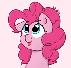 Size: 1378x1313 | Tagged: safe, artist:riverdawn404, pinkie pie (mlp), earth pony, equine, fictional species, mammal, pony, ambiguous form, friendship is magic, hasbro, my little pony, 2024, :p, female, hair, mane, pink body, pink hair, pink mane, pink tail, simple background, solo, solo female, tail, tongue, tongue out