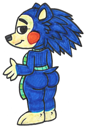 Size: 448x662 | Tagged: suggestive, artist:genie-dragon, mabel (animal crossing), hedgehog, mammal, anthro, plantigrade anthro, animal crossing, nintendo, apron, bedroom eyes, butt, clothes, female, looking at you, looking back, looking back at you, marker drawing, naked apron, nudity, partial nudity, rear view, simple background, smiling, smiling at you, solo, solo female, traditional art, white background