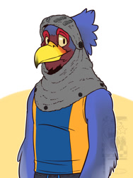Size: 900x1200 | Tagged: safe, artist:eclipsewolf, sterling (animal crossing), bird, bird of prey, eagle, anthro, animal crossing, nintendo, 2d, armor, male, signature, smiling, solo, solo male