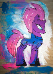 Size: 828x1151 | Tagged: safe, artist:aquilateagle, tempest shadow (mlp), equine, fictional species, mammal, pony, unicorn, feral, friendship is magic, hasbro, my little pony, my little pony: the movie, 2018, 2d, armor, broken horn, female, frowning, horn, mare, on model, painting, solo, solo female, standing, traditional art