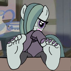 Size: 401x401 | Tagged: suggestive, artist:zeekthatgeek, marble pie (mlp), anthro, plantigrade anthro, friendship is magic, hasbro, my little pony, 1:1, anthrofied, barefoot, feet, fetish, foot fetish, foot focus, low res, soles, toes