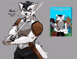 Size: 4096x3167 | Tagged: safe, artist:shovrost, canine, mammal, wolf, anthro, blue eyes, fur, heterochromia, knight, male, red eyes, solo, solo male, white body, white fur