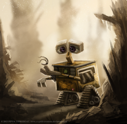 Size: 700x683 | Tagged: safe, artist:cryptid-creations, wall•e (wall•e), robot, disney, pixar, wall•e, 2013, 2d, detailed background, digital art, male, outdoors, signature, solo, solo male