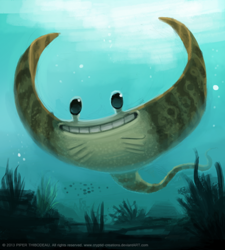 Size: 602x669 | Tagged: safe, artist:cryptid-creations, fish, manta ray, ray, feral, ambiguous gender, grin, solo, solo ambiguous, underwater, water