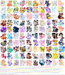 Size: 2008x2322 | Tagged: character needed, species needed, safe, artist:raystarkitty, oc, oc only, oc:andi (blshbkr), oc:celeste (sproutlette), oc:dollie (raystarkitty), oc:flan (raystarkitty), oc:honeydew (raystarkitty), oc:jitters (raystarkitty), oc:kayno (kaynopup), oc:kissy (doekiis), oc:lillie (candytheotter), oc:miami (thunderclanhero), oc:perseus (sproutlette), oc:pfeffer (raystarkitty), oc:sweetheart (plushydog), oc:tricker (torikkatreat), oc:twinkie (raystarkitty), angel, animate object, arthropod, bat, bear, big cat, bird, bovid, brushtail possum, canine, caprine, cat, cattle, cervid, cow, deer, dinosaur, dog, dragon, dutch angel dragon, eevee, eeveelution, elk, equine, feline, fictional species, fish, flareon, fox, furred dragon, giraffe, hamster, hybrid, insect, koala, ladybug, lagomorph, lion, living inflatable, living plushie, mammal, marsupial, monkey, panda, pegasus, pikachu, plush dragon, pony, possum, primate, procyonid, rabbit, raccoon, raccoon dog, red panda, reptile, rodent, shark, sheep, squirrel, sugar glider, thylacine, tiger, toucan, unicorn, western dragon, worm on a string, anthro, digitigrade anthro, feral, plantigrade anthro, semi-anthro, series:raystarkitty's charms, care bears, friendship is magic, hasbro, my little pony, nintendo, pokémon, 2020, 2d, ambiguous gender, bandage, bell, blood, bottomwear, bow, care bear, cherry blossoms, clothes, collar, commission, cute, female, flag, flower, footwear, front view, gay pride flag, group, hair bow, halo, happy, hat, headphones, headwear, heterochromia, high res, hoodie, horns, inflatable, inflatable toy, jacket, jeans, large group, leaf, male, mask, mismatched shoes, multiple tails, neck bow, neckerchief, necktie, overalls, pants, paw pads, paws, pikacat, plant, plushie, pouch, pride flag, ram, ripped jeans, ripped pants, scarf, shirt, shoes, side view, simple background, sitting, spines, tail, tail wraps, three-quarter view, topwear, torn clothes, toy, wall of tags, white background, wings, wraps