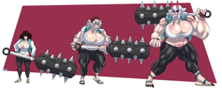 Size: 7500x3000 | Tagged: safe, bat, demon, fictional species, mammal, monster, oni, yokai, absurd resolution, breasts, commission, curvy, devil, female, fit, horns, huge breasts, mature, mature female, muscles, muscular female, strong, thick, transformation, ych