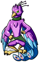 Size: 2380x3784 | Tagged: safe, artist:gyrotech, artist:scruffasus, oc, oc:gyro feather, oc:gyro feather (bird), bird, galliform, peafowl, anthro, beak, bird feet, bird hands, claws, feathered wings, feathers, green eyes, male, pink body, purple body, solo, tail, wings, yellow body