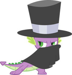 Size: 875x913 | Tagged: safe, artist:porygon2z, spike (mlp), dragon, fictional species, western dragon, semi-anthro, friendship is magic, hasbro, my little pony, 2d, cape, hat, male, on model, simple background, solo, solo male, standing, top hat, transparent background, young