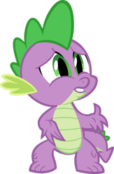 Size: 828x1273 | Tagged: safe, artist:porygon2z, spike (mlp), dragon, fictional species, western dragon, semi-anthro, friendship is magic, hasbro, my little pony, 2d, male, on model, scared, simple background, solo, solo male, standing, transparent background, young