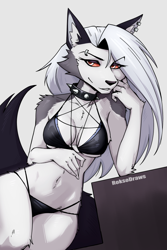 Size: 720x1080 | Tagged: safe, artist:roksodraws, loona (vivzmind), canine, fictional species, hellhound, mammal, anthro, hazbin hotel, helluva boss, 2024, bikini, breasts, clothes, collar, female, solo, solo female, spiked collar, swimsuit, tail, thick thighs, thighs, wide hips