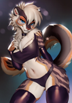 Size: 1611x2286 | Tagged: suggestive, artist:shermugi, oc, oc only, cat, feline, mammal, anthro, 2024, belly button, breasts, cameltoe, clothes, commission, digital art, ears, eyelashes, female, fluff, fur, hair, legwear, looking at you, neck fluff, pose, solo, solo female, sports bra, sports panties, stockings, tail, thighs, topwear, wide hips