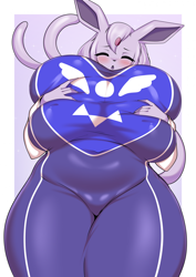 Size: 1614x2283 | Tagged: suggestive, artist:tailz_kim, toriel (undertale), oc, oc only, eeveelution, espeon, fictional species, mammal, anthro, nintendo, pokémon, undertale, 2024, bottomwear, breast squish, breasts, clothes, commission, digital art, dress, ear fluff, ears, eyelashes, eyes closed, female, fluff, fur, hair, huge breasts, open mouth, simple background, solo, solo female, tail, thighs, tongue, wide hips