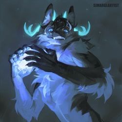 Size: 1200x1200 | Tagged: safe, artist:simargl_artist, cervid, deer, mammal, anthro, 2024, digital art, fluff, glasses, glasses on head, male, night, round glasses, solo, solo male