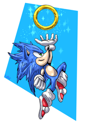 Size: 3000x4200 | Tagged: safe, artist:kantoart, sonic the hedgehog (sonic), hedgehog, mammal, anthro, plantigrade anthro, sega, sonic the hedgehog (series), fanart, high res, male, ring (sonic), solo, solo male, video game