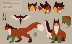 Size: 2464x1496 | Tagged: safe, artist:gorchitsa, oc, oc:granistad (granistad), bird, feline, fictional species, gryphon, mammal, feral, beak, feathers, male, reference sheet, scales, solo, solo male, tail, wings