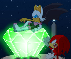 Size: 1280x1067 | Tagged: safe, artist:jalonso980, knuckles the echidna (sonic), rouge the bat (sonic), bat, echidna, mammal, monotreme, anthro, sega, sonic the hedgehog (series), duo, duo male and female, female, male, master emerald
