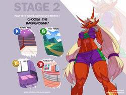 Size: 2200x1675 | Tagged: suggestive, artist:alanscampos, blaziken, fictional species, anthro, nintendo, pokémon, 2024, belly button, bottomwear, breasts, clothes, crop top, digital art, ears, eyelashes, female, fur, hair, looking at you, looking down, looking down at you, low angle, nipple outline, reference sheet, shorts, solo, solo female, sports bra, sports shorts, starter pokémon, tail, thighs, topwear, underboob, wide hips