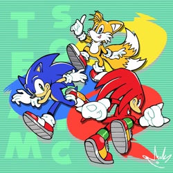 Size: 2480x2480 | Tagged: safe, artist:biolizard02, knuckles the echidna (sonic), miles "tails" prower (sonic), sonic the hedgehog (sonic), canine, echidna, fox, hedgehog, mammal, monotreme, sega, sonic the hedgehog (series), male, males only, trio, trio male