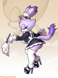 Size: 2700x3600 | Tagged: safe, artist:omegasunburst, blaze the cat (sonic), cat, feline, mammal, sega, sonic the hedgehog (series), 2024, clothes, feather duster, female, maid, maid outfit, solo, solo female