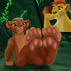 Size: 894x894 | Tagged: suggestive, artist:jamesstormet, kion (the lion guard), rani (the lion guard), anthro, plantigrade anthro, disney, the lion guard, the lion king, feet, fetish, foot fetish, foot focus, soles, toes