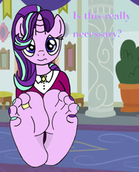 Size: 697x861 | Tagged: suggestive, artist:zeekthatgeek, starlight glimmer (mlp), anthro, plantigrade anthro, friendship is magic, hasbro, my little pony, anthrofied, barefoot, feet, fetish, foot fetish, foot focus, soles, toe ring, toes