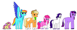 Size: 2103x843 | Tagged: safe, artist:coolgear10, applejack (mlp), fluttershy (mlp), pinkie pie (mlp), rainbow dash (mlp), rarity (mlp), twilight sparkle (mlp), earth pony, equine, fictional species, mammal, pegasus, pony, unicorn, feral, friendship is magic, hasbro, my little pony, applejack's hat, blue eyes, bow, chest fluff, clothes, cloven hooves, cowboy hat, cyan eyes, ear fluff, female, females only, fluff, glasses, goggles, green eyes, hair, hair bow, hair over one eye, hat, headwear, height difference, hoof polish, hooves, horn, horseshoes, leonine tail, magenta eyes, mane, mane six (mlp), scarf, simple background, spread wings, tail, teal eyes, transparent background, wingding eyes, wings