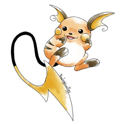 Size: 731x749 | Tagged: safe, artist:artsy-theo, fictional species, mammal, raichu, rodent, feral, nintendo, pokémon, 2d, ambiguous gender, on model, open mouth, open smile, signature, simple background, smiling, solo, solo ambiguous, white background