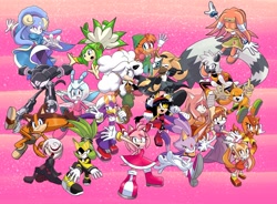 Size: 2048x1509 | Tagged: safe, artist:starlight_seed, amy rose (sonic), ariem (sonic), blaze the cat (sonic), cosmo (sonic), cream the rabbit (sonic), honey the cat (sonic), jewel the beetle (sonic), lanolin the sheep (sonic), marine the raccoon (sonic), shade the echidna (sonic), sticks the badger (sonic), surge the tenrec (sonic), tangle the lemur (sonic), tikal the echidna (sonic), trip the sungazer (sonic), vanilla the rabbit (sonic), wave the swallow (sonic), whisper the wolf (sonic), arthropod, badger, badnik, beetle, bird, bovid, canine, caprine, cat, echidna, feline, fictional species, hedgehog, human, insect, lagomorph, lemur, lizard, mammal, monotreme, mouse, mustelid, primate, procyonid, rabbit, raccoon, reptile, robot, rodent, seedrian (sonic), sheep, songbird, sungazer, swallow, tenrec, wolf, anthro, humanoid, plantigrade anthro, idw sonic the hedgehog, sega, sonic boom (series), sonic the hedgehog (series), sonic x, 2024, belle the tinkerer (sonic), blobfeet, clothes, diamond cutters (sonic), female, females only, footwear, gloves, long tail, murine, sage (sonic), sandals, shoes, tail