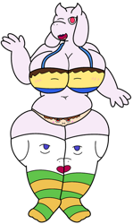 Size: 374x628 | Tagged: artist needed, suggestive, asriel dreemurr (undertale), chara dreemurr (undertale), frisk (undertale), toriel (undertale), bovid, goat, human, mammal, undertale, big breasts, blushing, bra, breasts, clothes, dominant, dominant female, embarrassed, female, fetish, humiliation, legwear, low res, panties, skimpy outfit, stockings, thick thighs, thighs, transformation, underwear