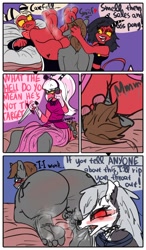 Size: 850x1457 | Tagged: suggestive, artist:fetishsketches, loona (vivzmind), millie (vivzmind), moxxie (vivzmind), canine, demon, equine, fictional species, hellhound, imp, mammal, pony, anthro, hazbin hotel, helluva boss, anthrofied, blushing, butt, butt focus, butt smother, comic, dominant, dominant male, facesitting, feet, feet up, female, fetish, foot fetish, foot focus, foot on face, foot slave, foot worship, forced, glasses, hoof fetish, hoof focus, hoof slave, hoof worship, hooves up, humiliation, in bed, licking, licking foot, licking hoof, male, moaning, saliva, smelling, smelly feet, smelly hooves, smothering, soles, submissive, submissive female, submissive male, text, toes, tongue, tongue out, underbutt