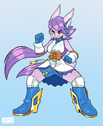 Size: 2820x3448 | Tagged: safe, artist:jamoart, sash lilac (freedom planet), dragon, fictional species, anthro, freedom planet, 2024, aquatic dragon, boots, bottomwear, breasts, brown eyes, clothes, dragoness, eyebrows, eyelashes, female, footwear, gloves, hair, horns, long hair, purple body, purple hair, shoes, shorts, smirk, solo, solo female