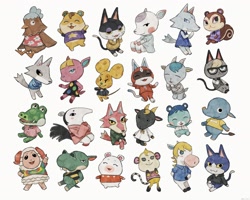 Size: 2048x1638 | Tagged: safe, artist:oni_atat, boots (animal crossing), chadder (animal crossing), colton (animal crossing), diana (animal crossing), dom (animal crossing), fang (animal crossing), flurry (animal crossing), freya (animal crossing), fuchsia (animal crossing), hamlet (animal crossing), kid cat (animal crossing), nan (animal crossing), pecan (animal crossing), punchy (animal crossing), raymond (animal crossing), sherb (animal crossing), whitney (animal crossing), alligator, anteater, bear, bird, bovid, canine, caprine, cat, chicken, crocodilian, deer, elephant, equine, feline, galliform, goat, hamster, hippopotamus, horse, mammal, monkey, mouse, primate, reptile, rodent, sheep, squirrel, wolf, semi-anthro, animal crossing, animal crossing: new horizons, nintendo, 2d, annalisa (animal crossing), bluebear (animal crossing), bottomwear, clothes, crossed arms, dizzy (animal crossing), doe, dress, eyes closed, female, group, hand on hip, hen, male, on model, open mouth, open smile, paw pads, paws, plucky (animal crossing), ram, rocco (animal crossing), simple background, sitting, smiling, stallion, sweater, tammi (animal crossing), tom (animal crossing), topwear, white background