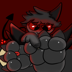 Size: 2500x2500 | Tagged: suggestive, artist:kiwwiowo, demon, fictional species, azazel (the binding of isaac), barefeet, between toes, dominant, dominant male, feet, fetish, foot fetish, foot focus, foot slave, foot worship, humiliation, licking, licking foot, male, micro, sharp nails, smothering, soles, submissive, toes, tongue, tongue out