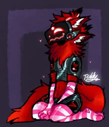 Size: 1035x1200 | Tagged: safe, artist:sphere, fictional species, mammal, protogen, anthro, femboy, fur, male, red body, red fur, solo, solo male