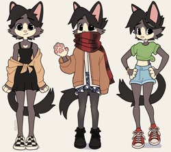 Size: 2000x1779 | Tagged: safe, artist:kofeeo, oc, oc only, anthro, 2024, bottomwear, clothes, female, looking at you, scarf, skirt, solo